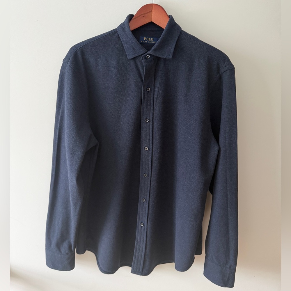 Polo Ralph Lauren EUC Navy Long Sleeve Button Front Shirt XL Classic Fit Cotton - Picture 2 of 14